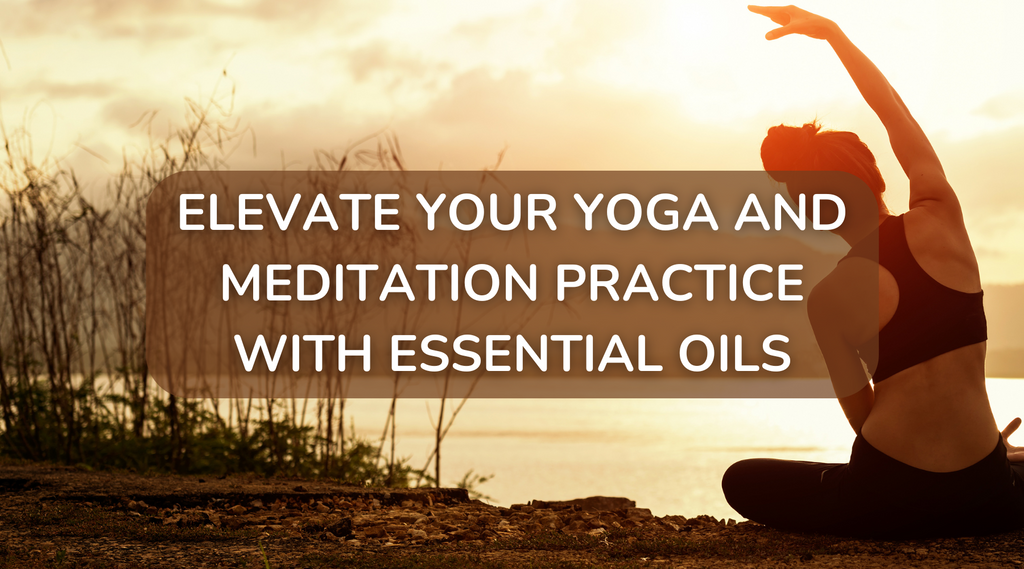 A woman does yoga next to a lake at sunset