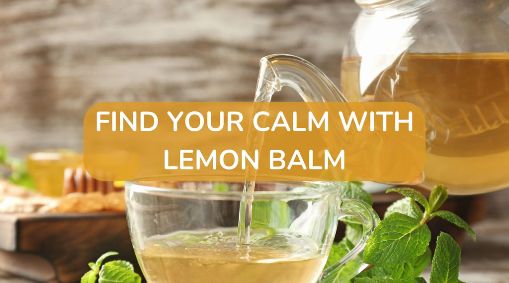 a clear teapot pouring lemon balm tea